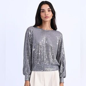 New with Tags Molly Bracken Silver Sequined Blouse. Size S
